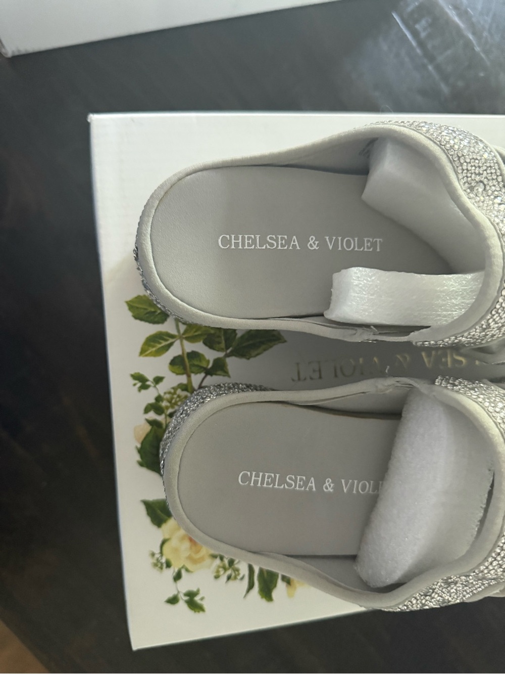 Chelsea & Violet Rhinestone Platform Slides Light Grey - Picture 8 of 8